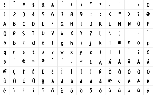 Holstein Bold  glyph index