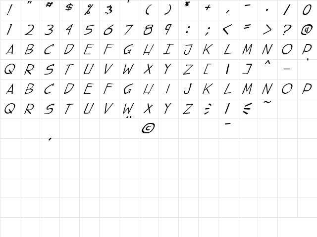 street cred Italic  glyph index