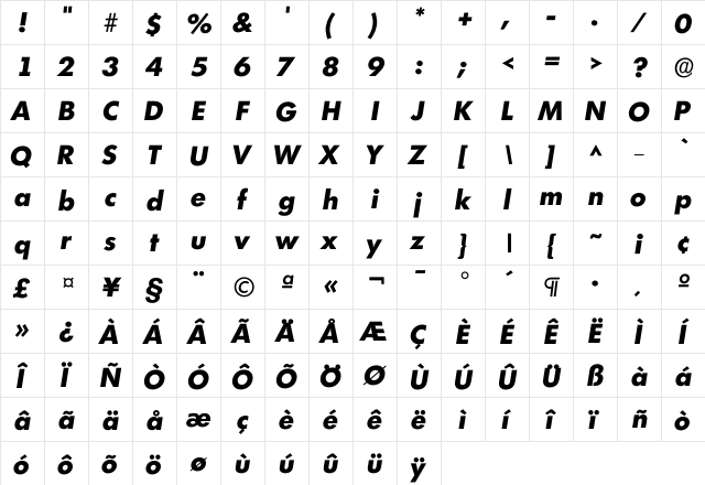 Ilimerick ExtraBold  glyph index