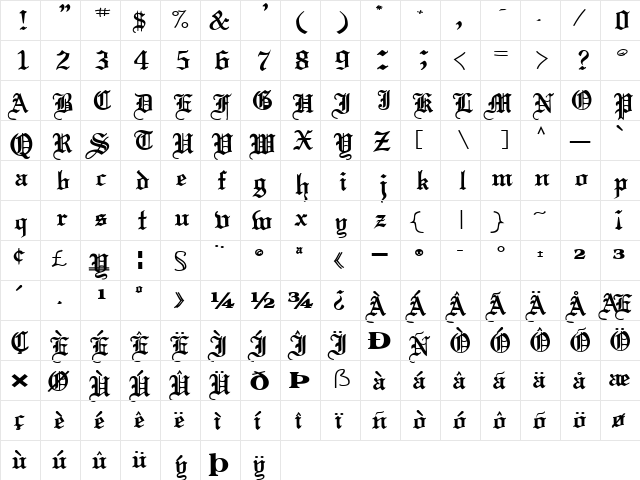 SchamSSK Bold  glyph index