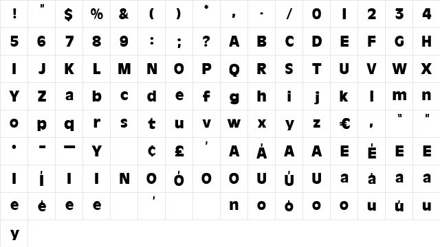 Niagara Regular  glyph index