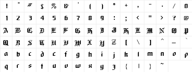BlackForest Regular  glyph index