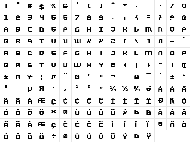 Trek Trooper Expanded Expanded  glyph index