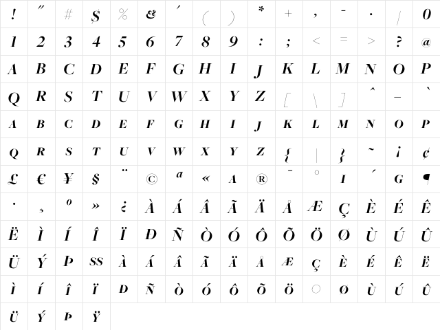Freight Big Bold Italic SC  glyph index