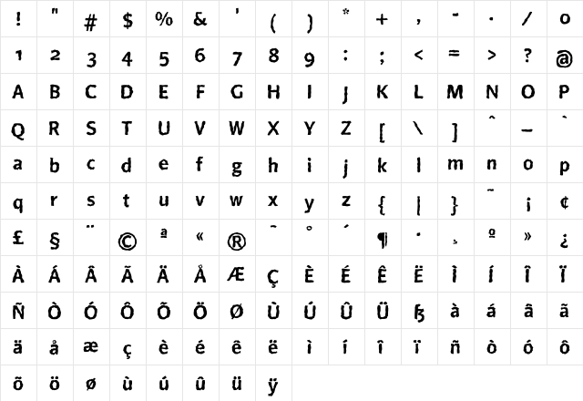BeoSans R13 Bold  glyph index