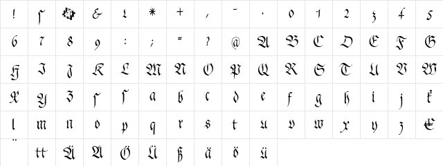 FrakturaFonteria Regular  glyph index