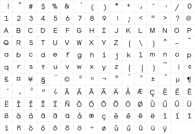 AvantGardeMonoEF Light  glyph index