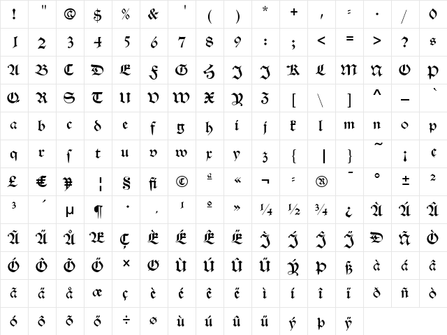 HelenaBecker Regular  glyph index