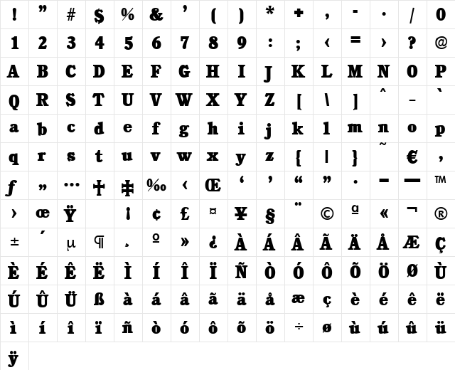 Calgary-Heavy Regular  glyph index