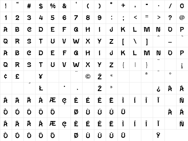 Wave Regular  glyph index