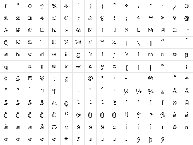 Impressed Metal Regular  glyph index
