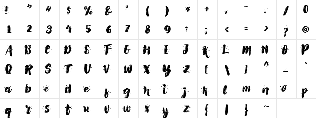 AlexDirte Brush Font Regular  glyph index