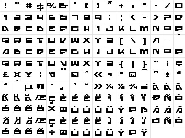 Trajia Expanded Expanded  glyph index