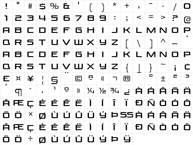 Venus Rising Regular  glyph index