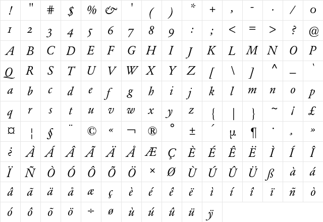 Garamond Expert BQ Regular  glyph index