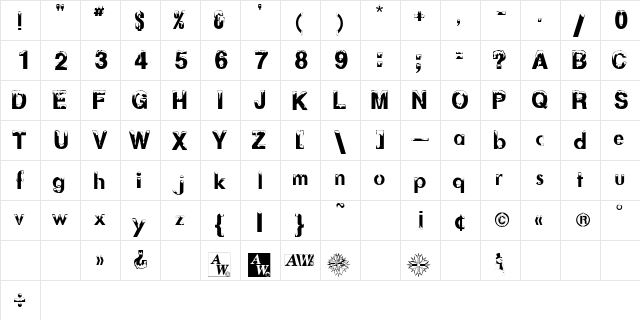 AlaskanNights Regular  glyph index
