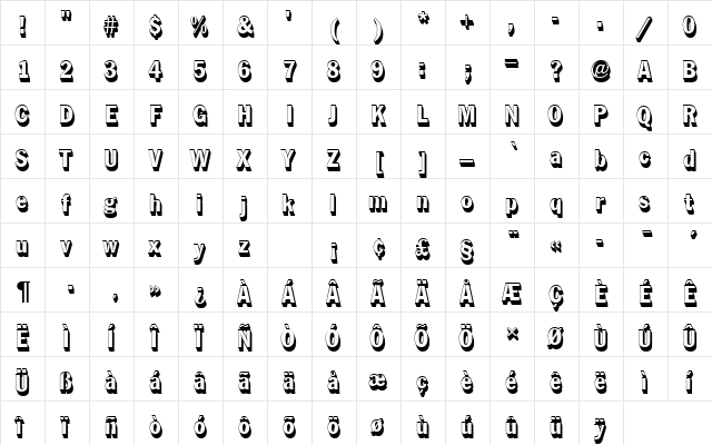 FranklinGotTRegConSh1 Regular  glyph index