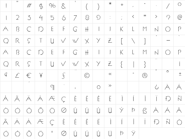 P22 FLLW Exhibition Light Light  glyph index