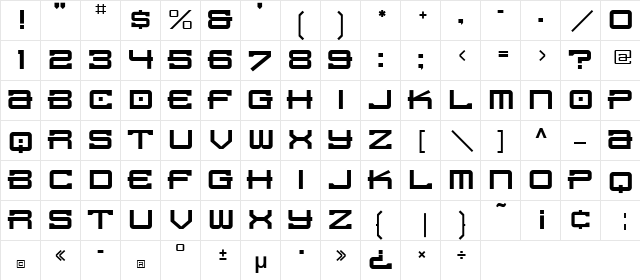 Spacera LT Regular  glyph index