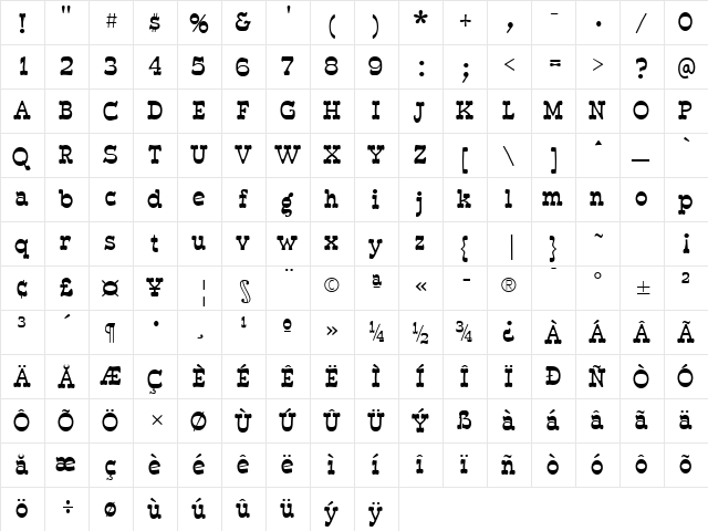 Erkball Bold  glyph index
