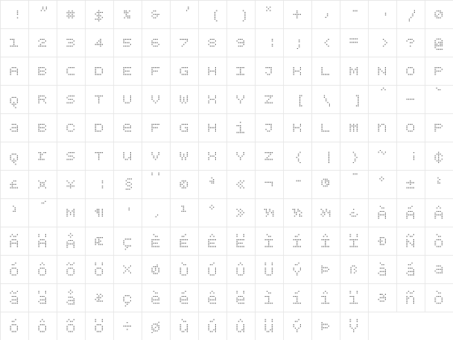 BPdotsUnicaseSquare Light  glyph index