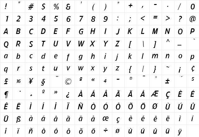 TFForeverTwo Italic  glyph index