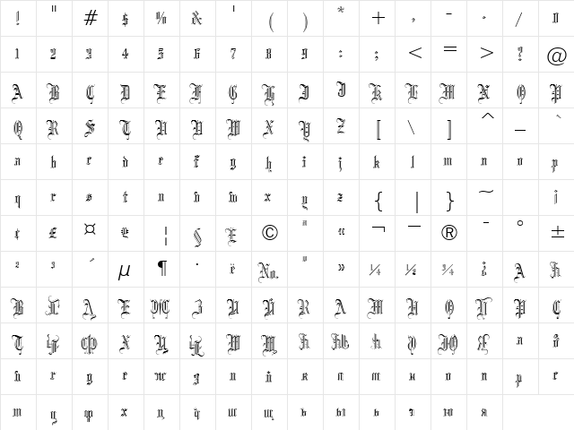Dr.Po GothicRu Regular  glyph index