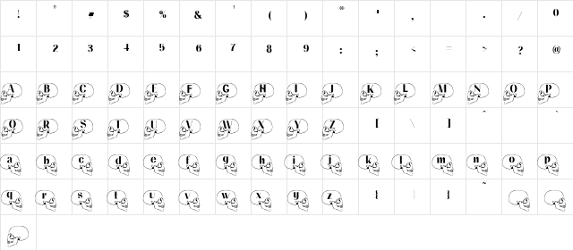MarkedSkullSpaced Regular  glyph index