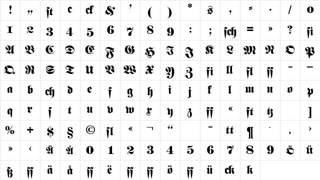 DSNormalFraktur Bold  glyph index