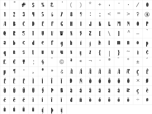Isilda LT Regular  glyph index