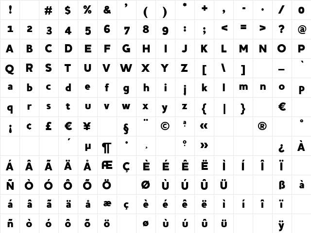 HouschkaAltHeavy Regular  glyph index