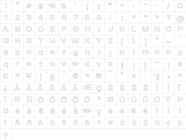MADE Outer Sans Outline Light  glyph index