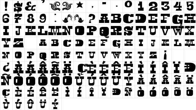 Toeris Slab  glyph index