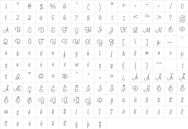 Topstitch Regular  glyph index