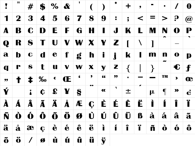 QueenBold Regular  glyph index