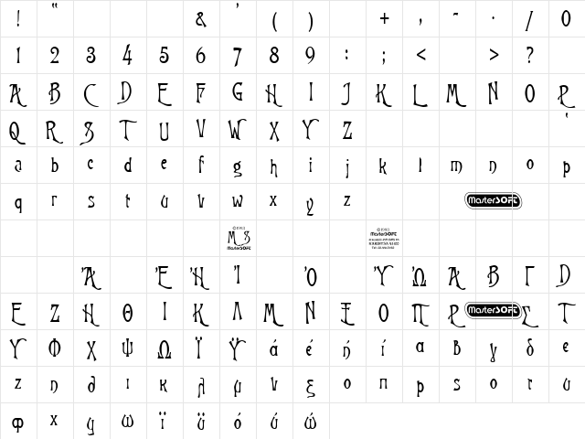 MSBurtons Regular  glyph index