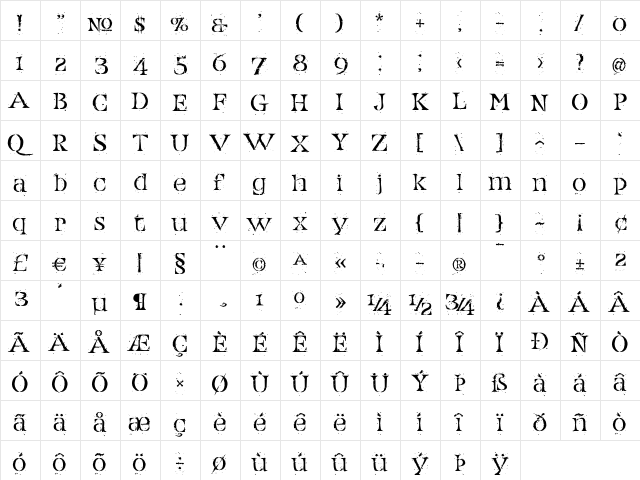 Tumbler Book  glyph index