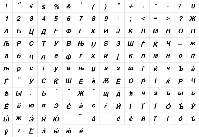 MakCirH Bold Italic  glyph index