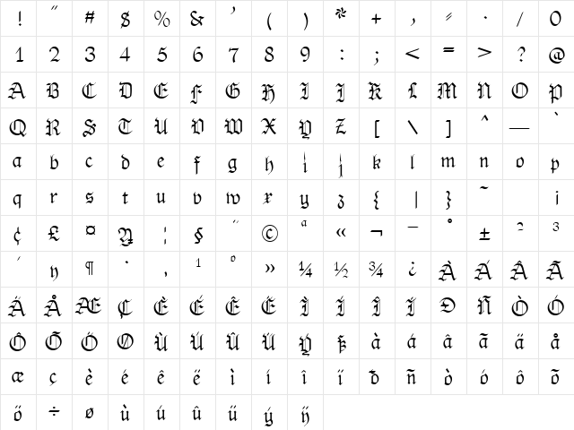 OldHaroldRee Plain  glyph index