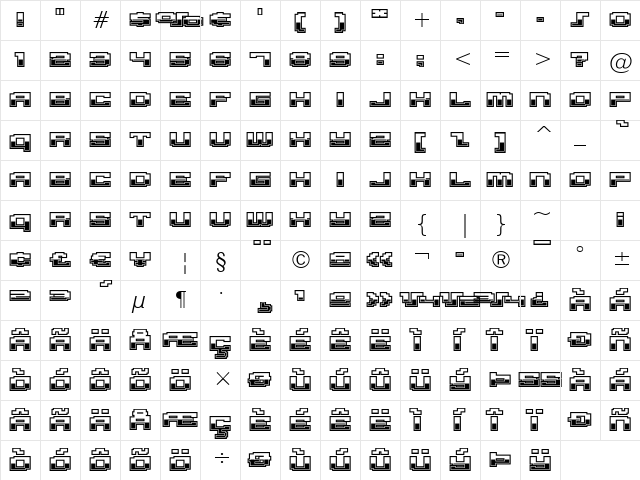 Gargantua BTN Chrome Regular  glyph index