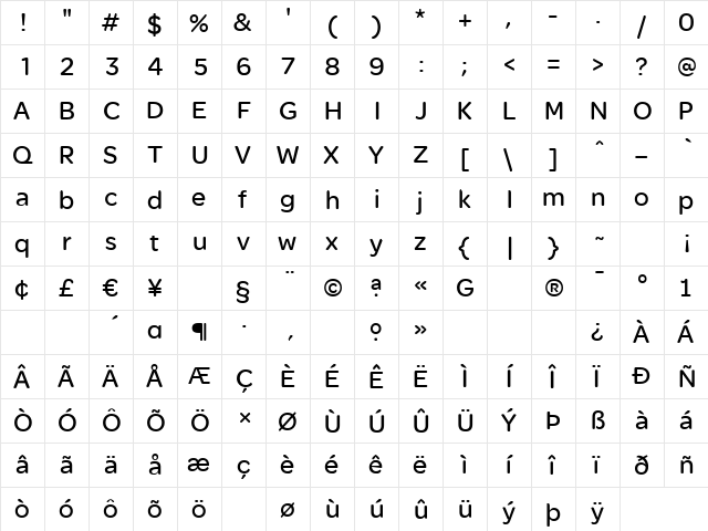 SEOptimist Regular  glyph index