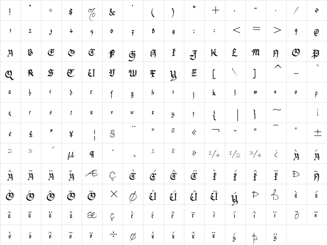 Lilian Scheaffer Gothic Adorned Adorned  glyph index