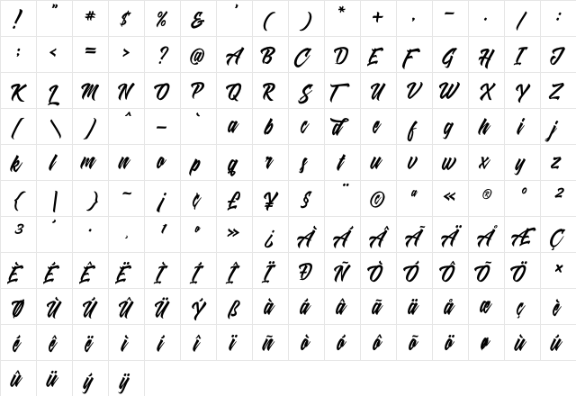 Shanders Free Regular  glyph index