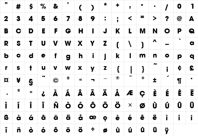AvantGardeMdITC Regular  glyph index
