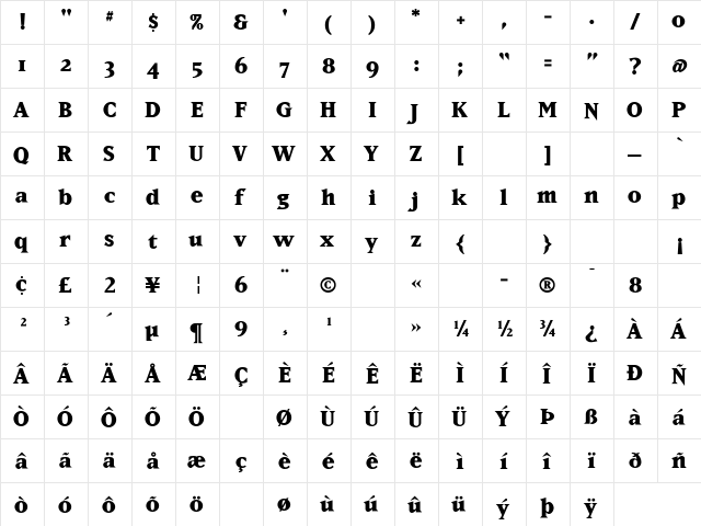 Matrix-ExtraBold Extra Bold  glyph index