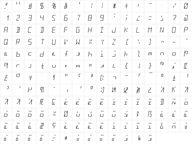 Segment16C Italic  glyph index