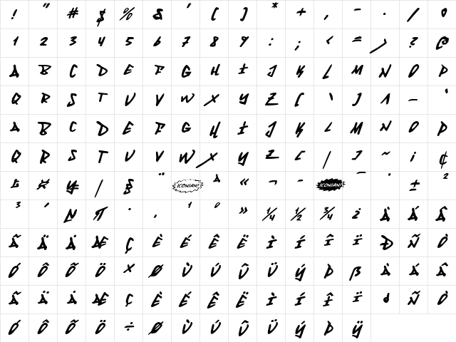 Fantom Italic Italic  glyph index