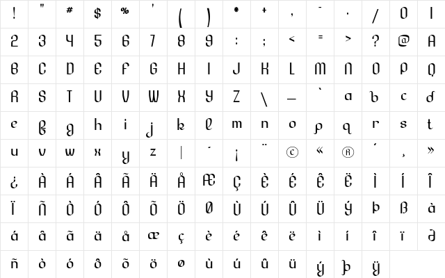 Lesser Concern Regular  glyph index