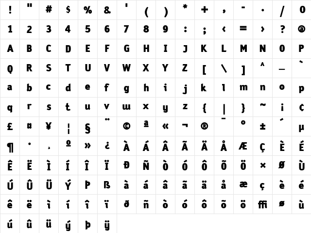 Sodium Black  glyph index