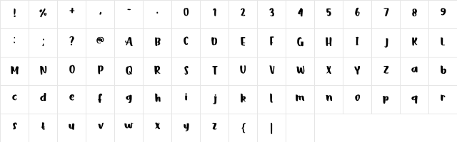 Moony Regular  glyph index